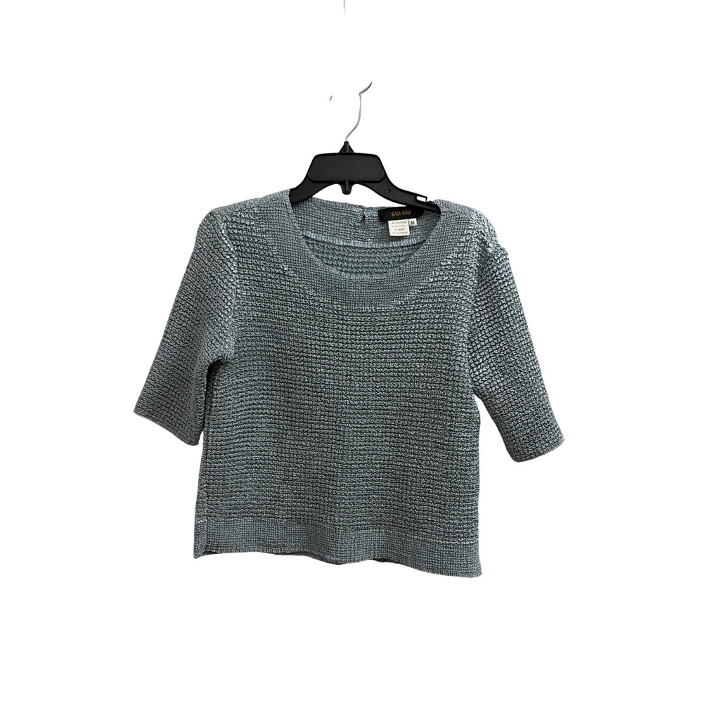 Vintage Popcorn Knit Y2K Bala Bala Women Size M Sage‎ Green Crinkle Short Sleeve